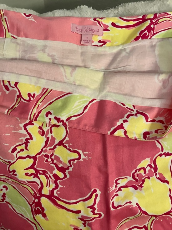 Lilly Pulitzer Pink Floral Mini Skirt with Yellow Accents Cute Scalloped Bottom! - Picture 5 of 9